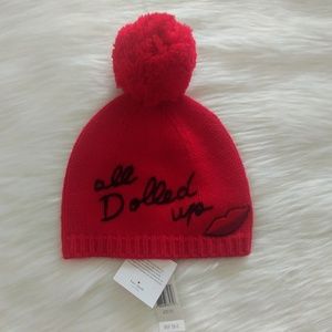 Kate Spade Red 'All Dolled Up' Pom Pom Beanie